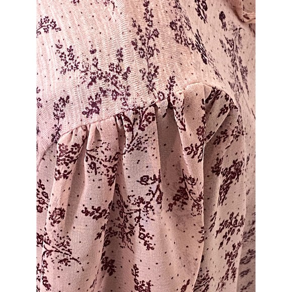 Lucky Brand pink floral Peasant Boho Mixed media V neck  ruffle blouse top SZ L - Picture 10 of 13